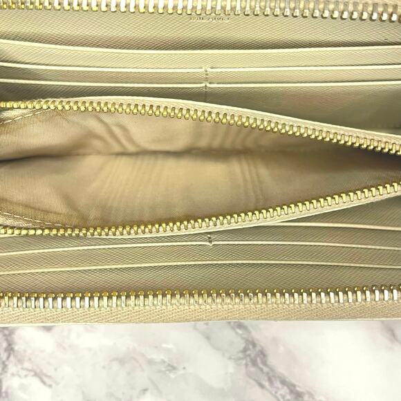 Prada Saffiano Cream Leather Zip Wallet Gold Hardware with Authenticity Card - Picture 9 of 12